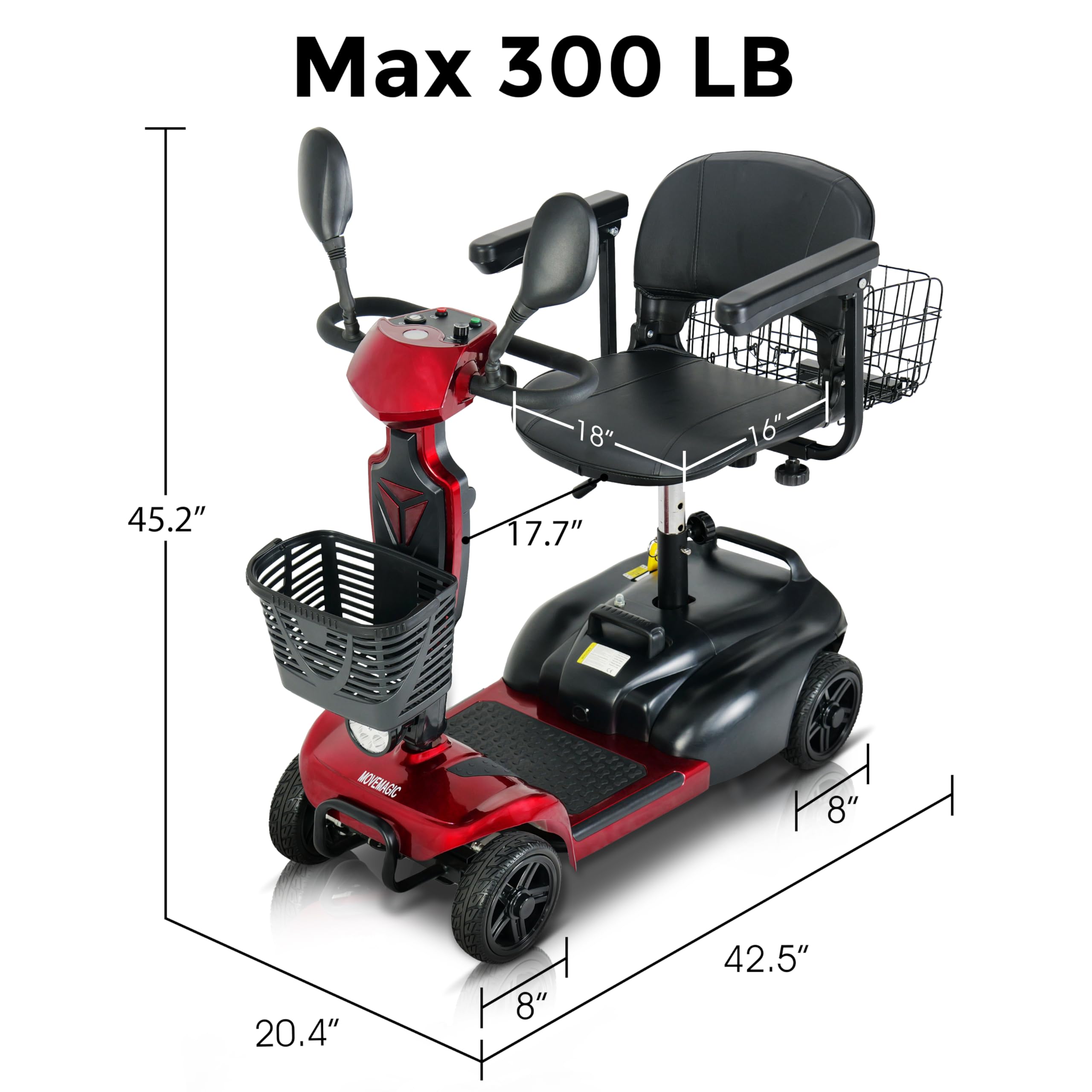 30 Miles Long Range 4 Wheel Electric Mobility Scooter with 350W Motor, Foldable Mobility Scooter for Adults/Seniors - 300 lb Capacity, 720Wh Lithium Battery, Dual Baskets