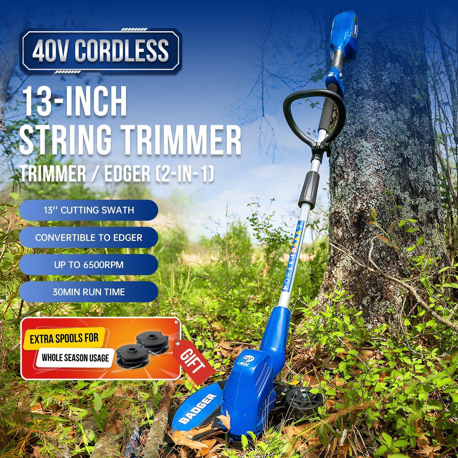 Wild Badger 40V 2-in-1 Electric String Trimmer Edger with Auto Feed & 6500RPM Motor