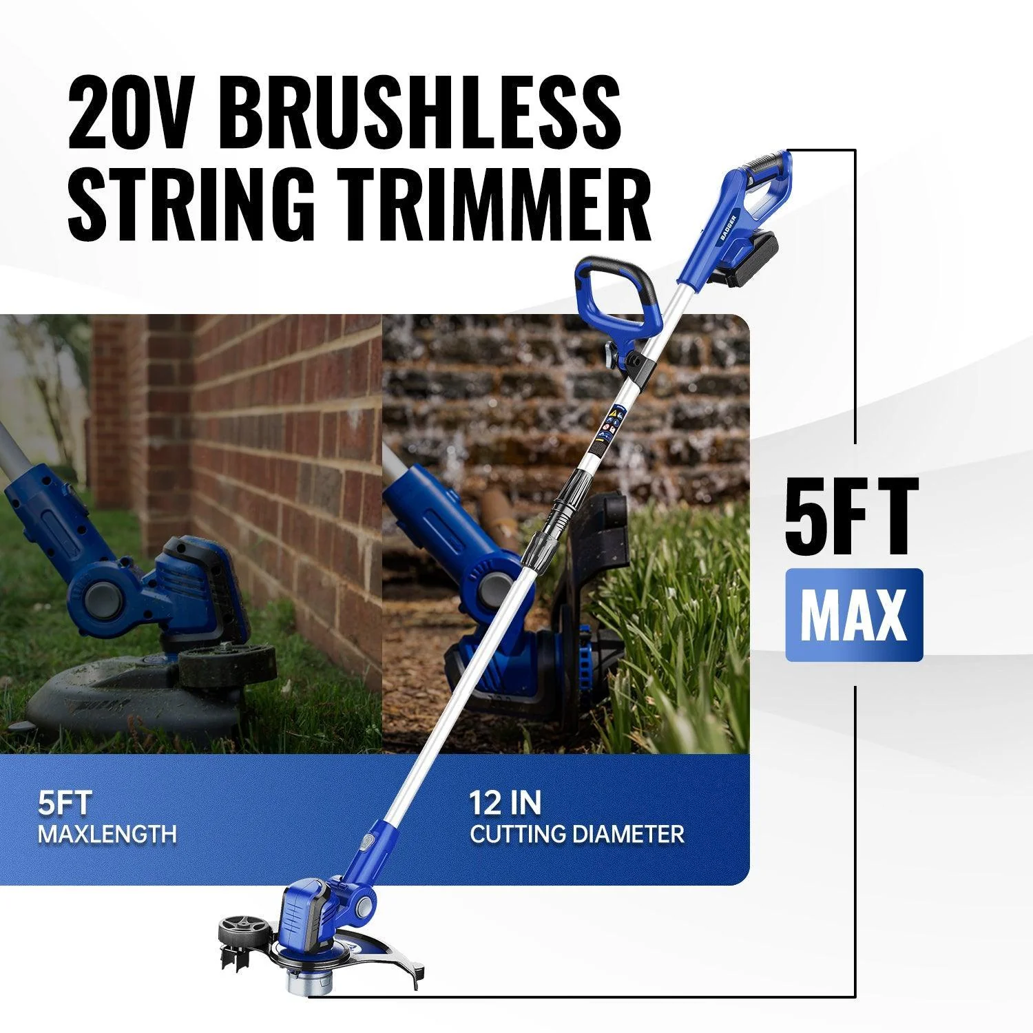 Wild Badger 20V Fast-Charging Electric Weed Wacker & Leaf Blower 7500RPM Motor