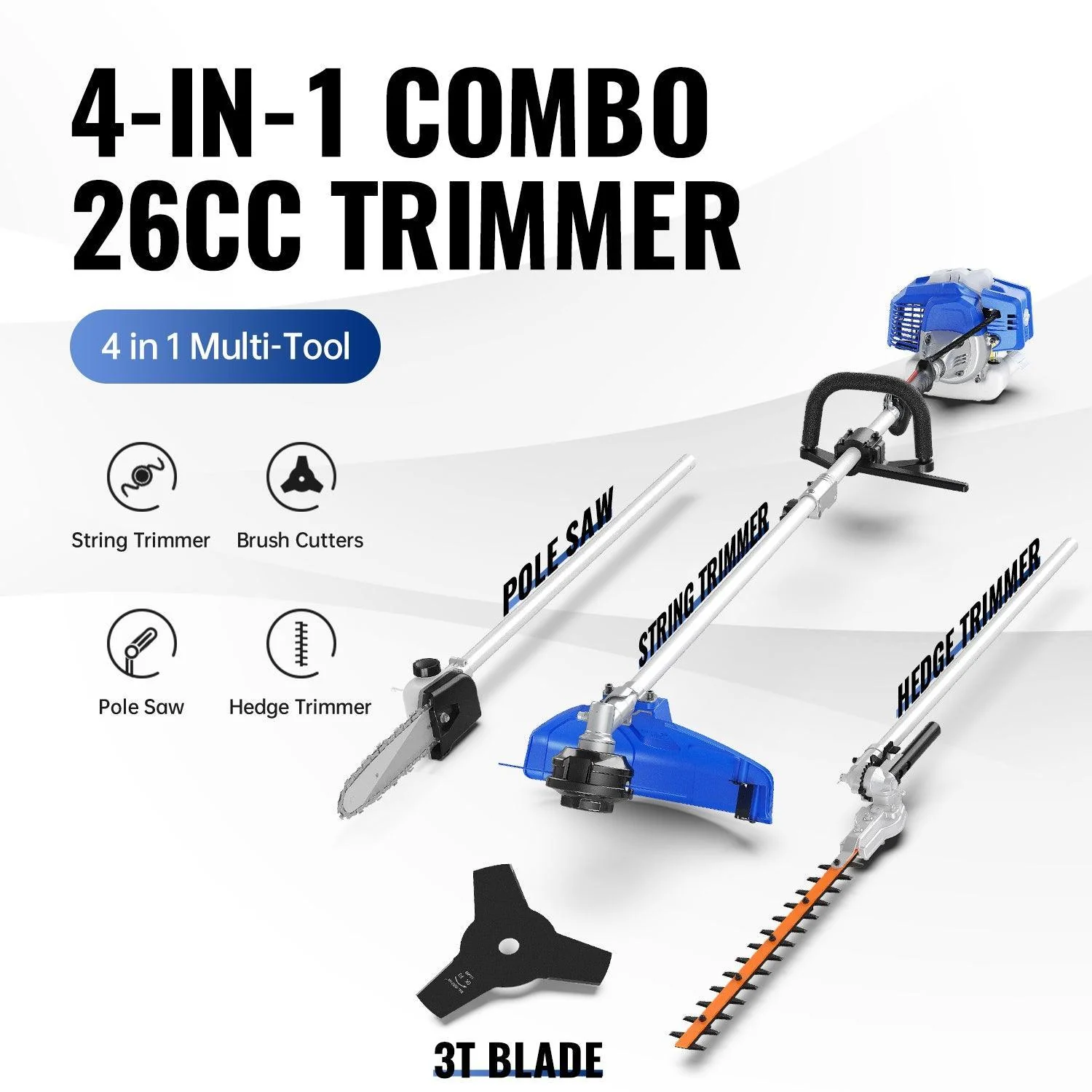 26cc Weed Wacker Gas Powered 4-in-1 String Trimmer & 26cc Leaf Blower l Strong Air Flow for Leaf Sand Gravel Snow Leaf Blower Combo Kit