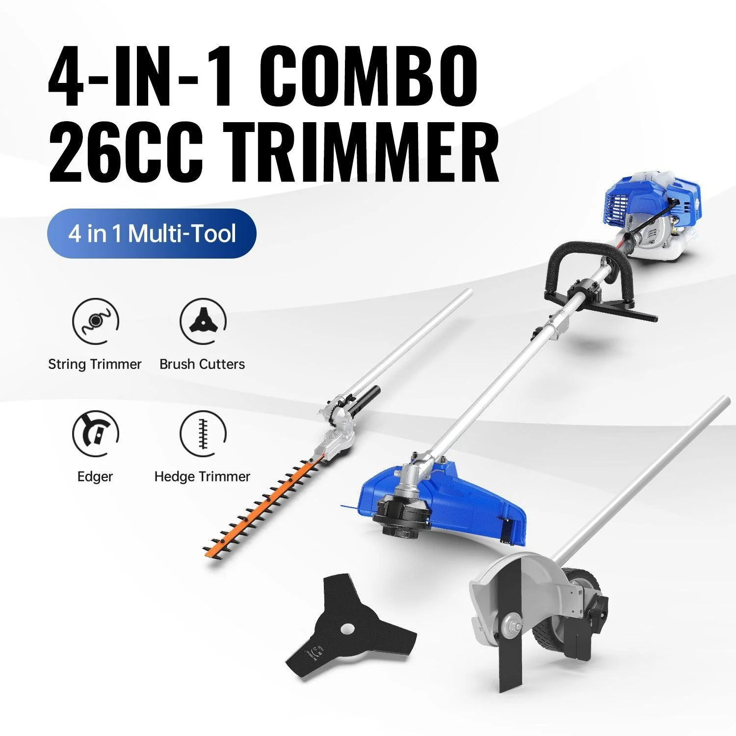 Wild Badger 26cc Weed Wacker Gas Powered 4-in-1 String Trimmer Wheeled Edger