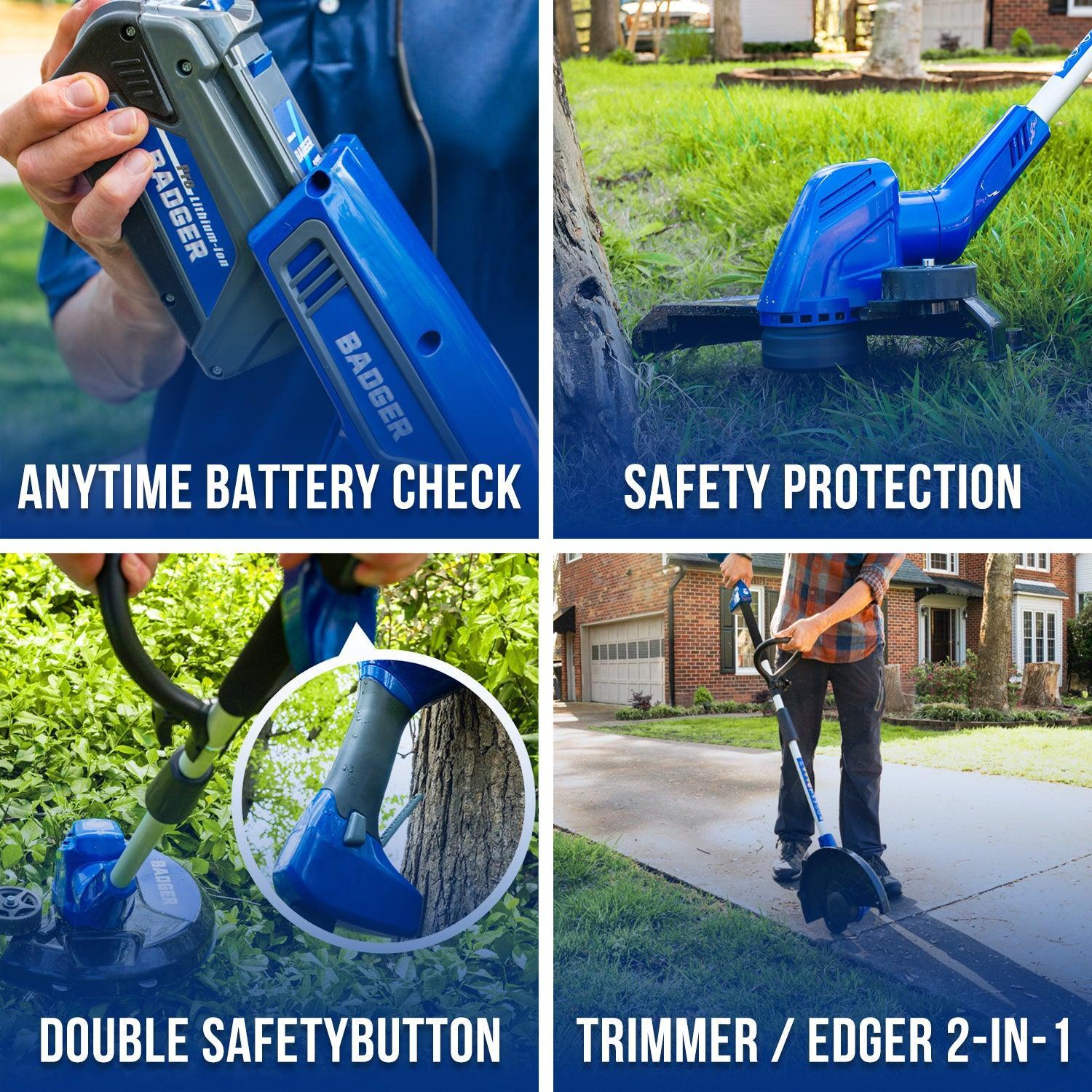 Wild Badger 40V 2-in-1 Electric String Trimmer Edger with Auto Feed & 6500RPM Motor