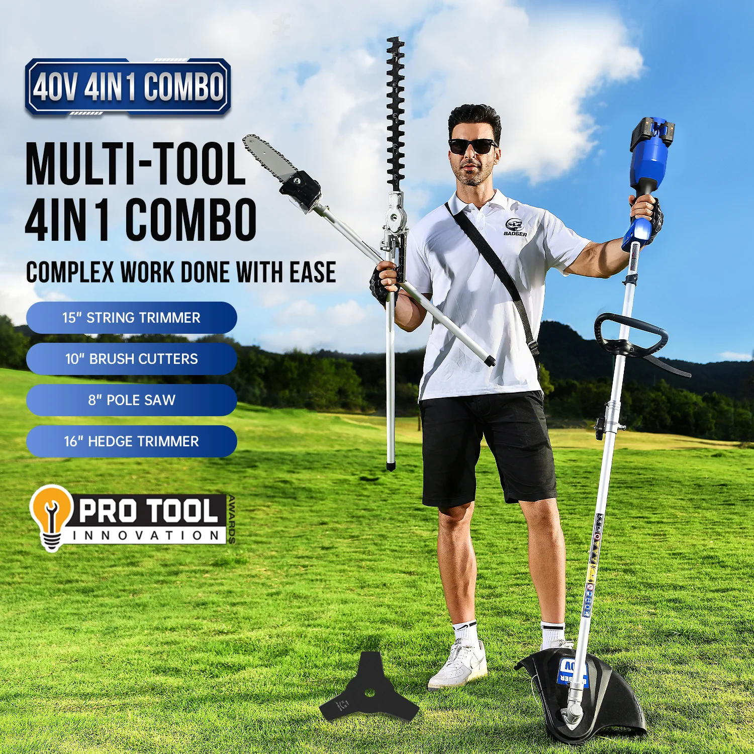 Wild Badger New 40V Electric Weed Wacker String Trimmer 4-in-1 Multi Yard Care Tools