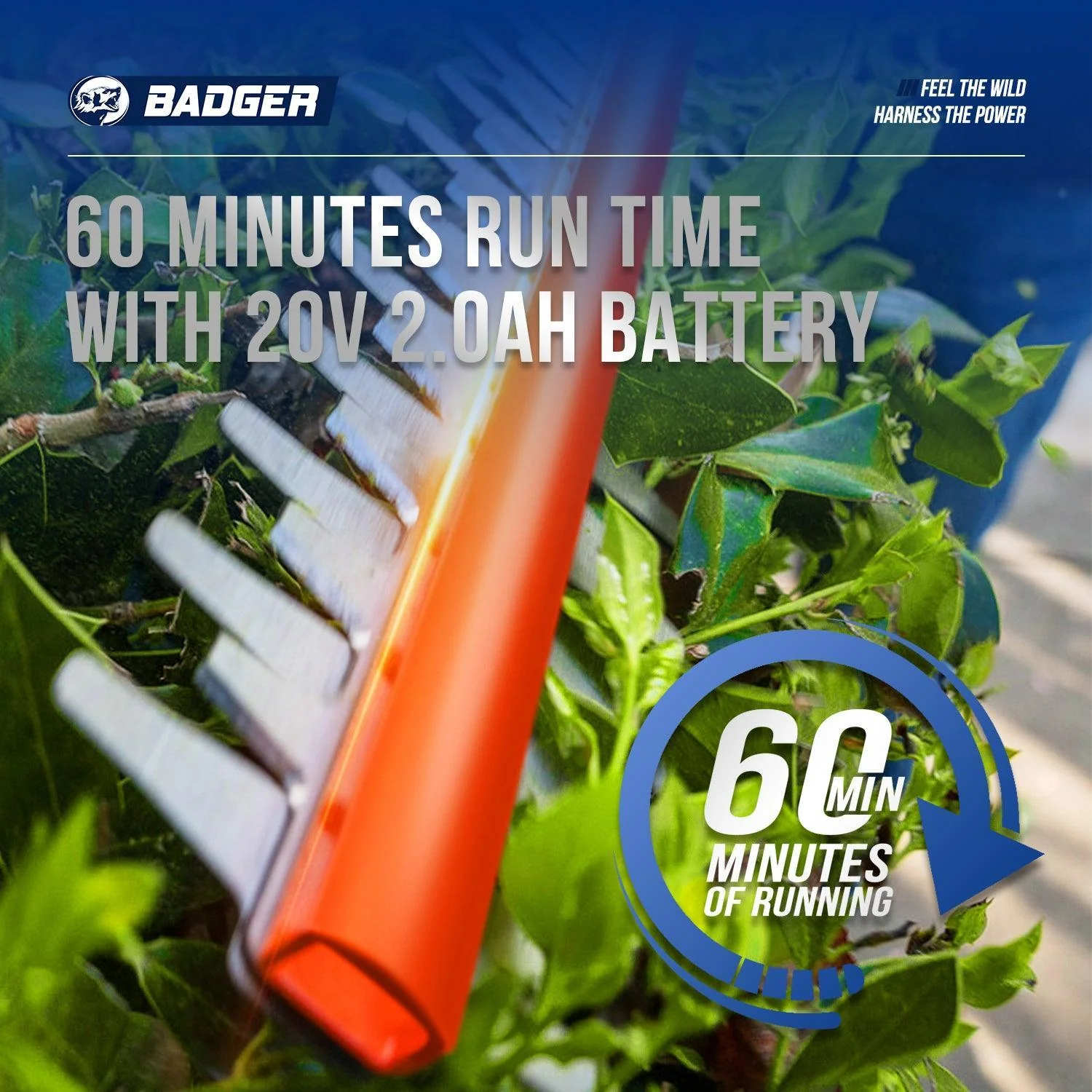 Wild Badger Power Cordless 20 Volt 22-inch Hedge Trimmer, TOOL ONLY