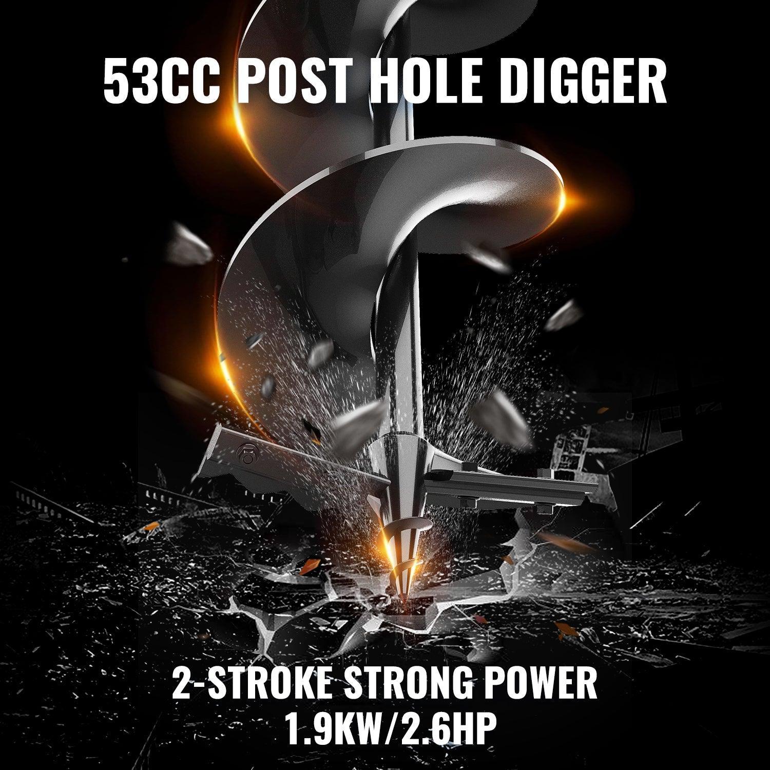 53cc 2-Cycle Post Hole Digger Gas Powered  & 53cc Garden Tiller Mini Cultivator Powerful Liftable Booster Rod Tilling Tool Combo Kit