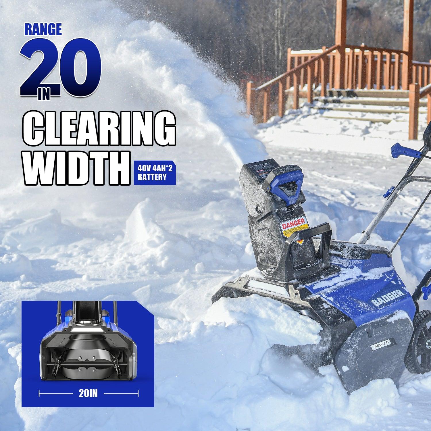 Wild Badger 40V 20 in Cordless Electric Snow Blower with 2 Pcs 4.0Ah Battery & Led Headlight