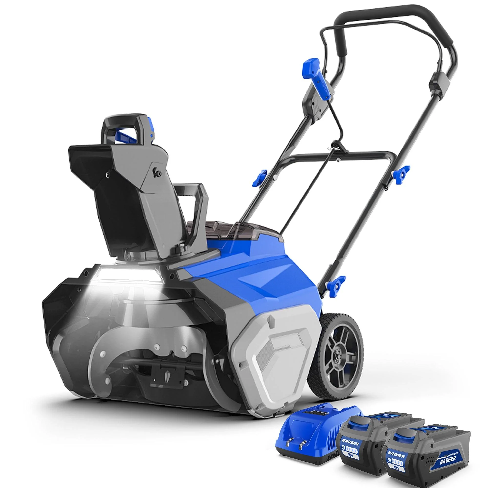 Wild Badger 40V 20 in Cordless Electric Snow Blower with 2 Pcs 4.0Ah Battery & Led Headlight