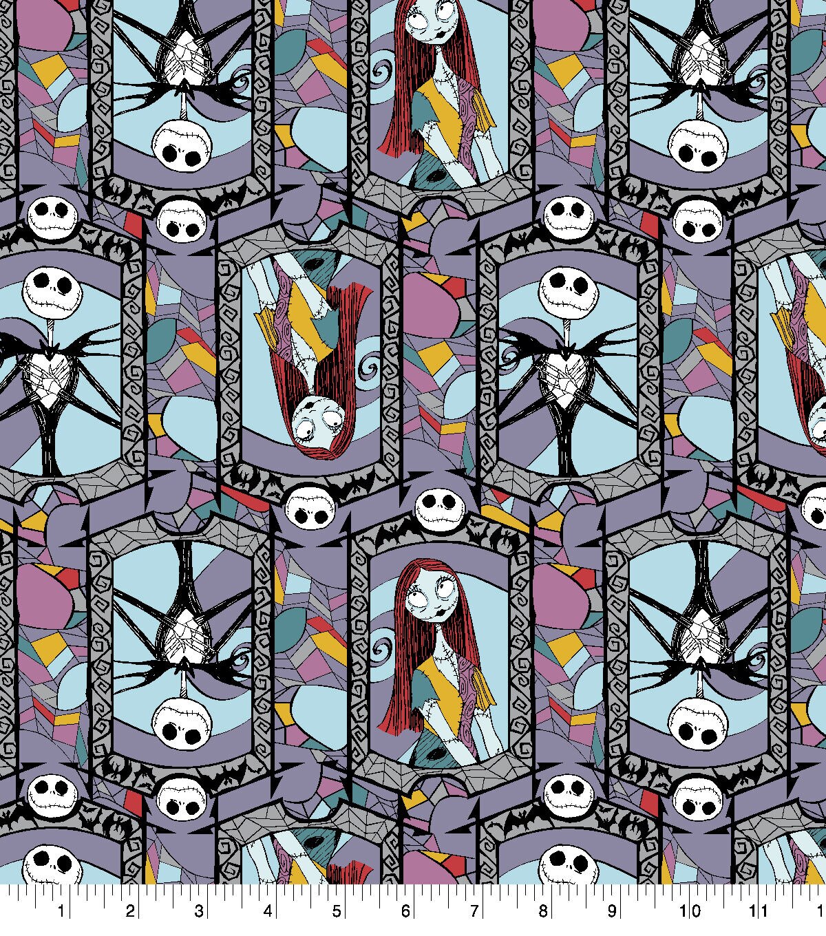 Jack & Sally Stained Glass Nightmare Before Christmas Cotton Fabric
