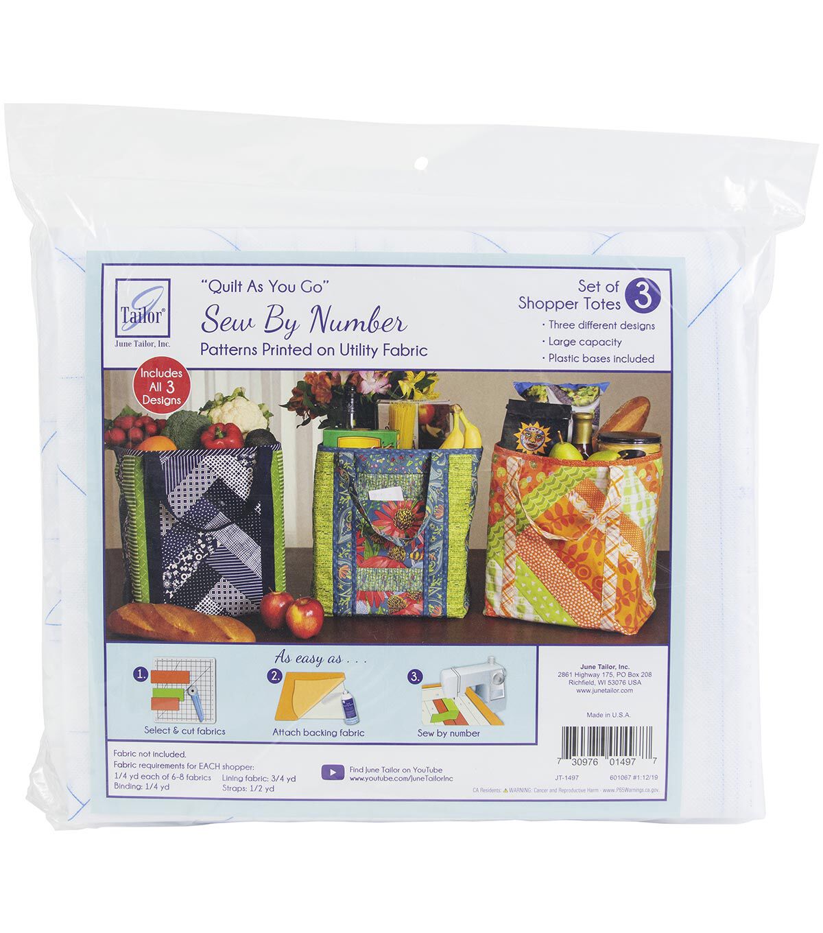 June Tailor Quilt As You Go Utility Shopper's Totes 3 Pkg