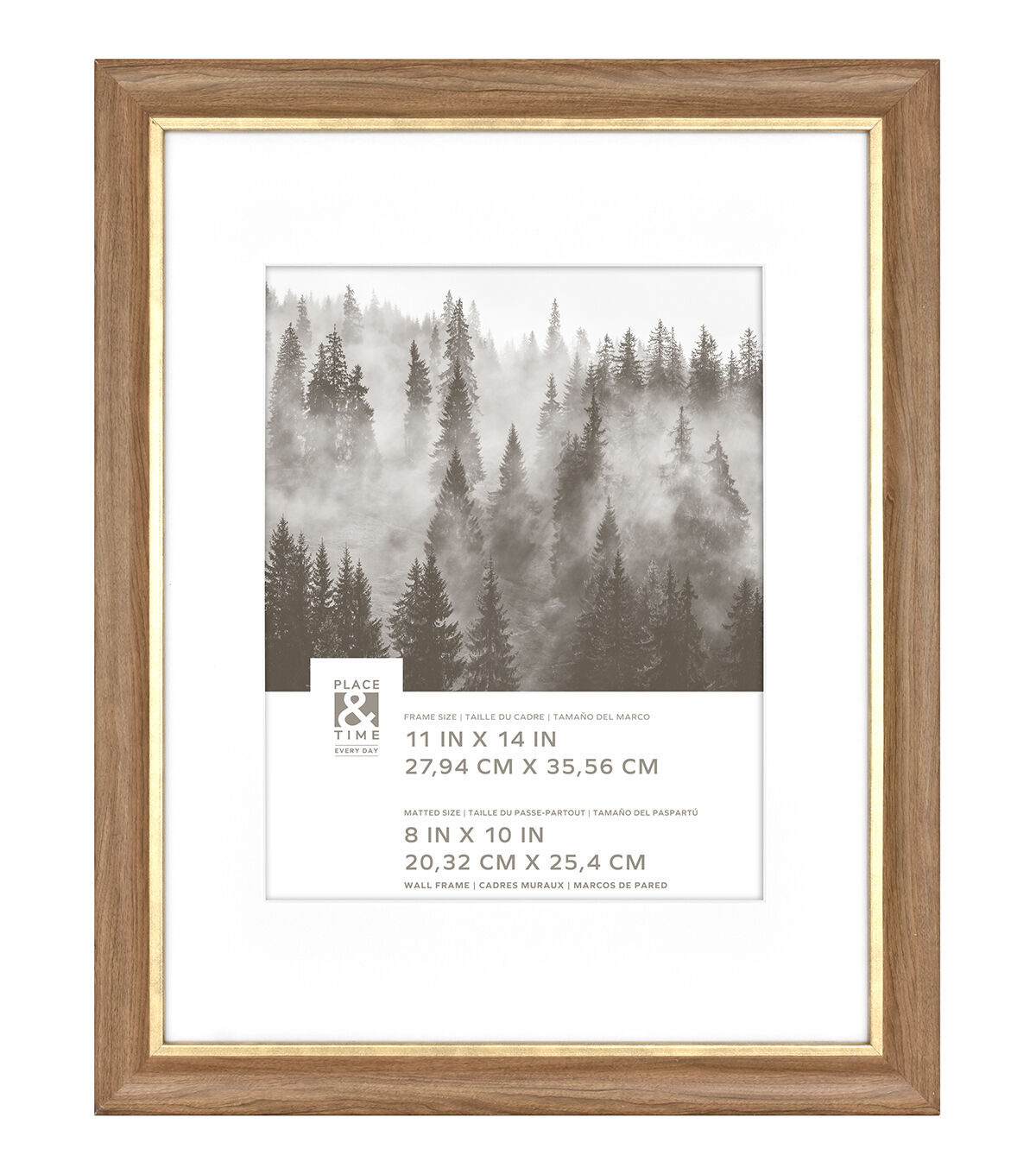 11 x 14 Matted to 8 x 10 Walnut & Brass Wall Frame by Place & Time
