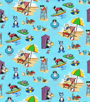 Fabric Traditions Dogs At The Beach Novelty Cotton Fabric