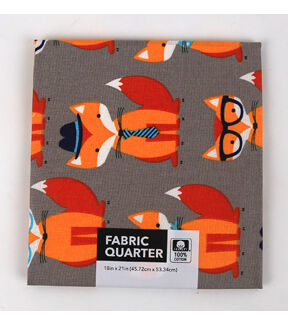 18 x 20 Foxes on Gray Novelty Cotton Fabric Quarter 1pc