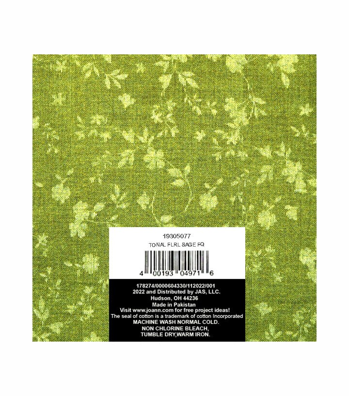 18 x 21 Sage Tonal Floral Cotton Fabric Quarter 1pc by Keepsake Calico