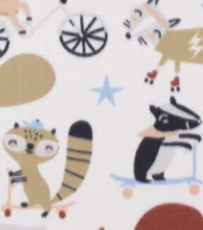 Animals On Skateboards On White Blizzard Fleece Fabric
