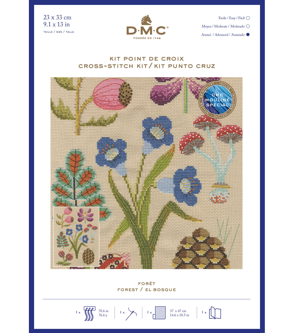 DMC 9 x 13 Emily Peacock Botanical Forest Cross Stitch Kit