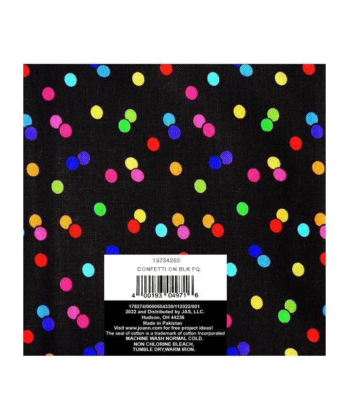 18 x 21 Confetti on Black Cotton Fabric Quarter 1pc