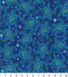 Turtles on Blue Novelty Cotton Fabric