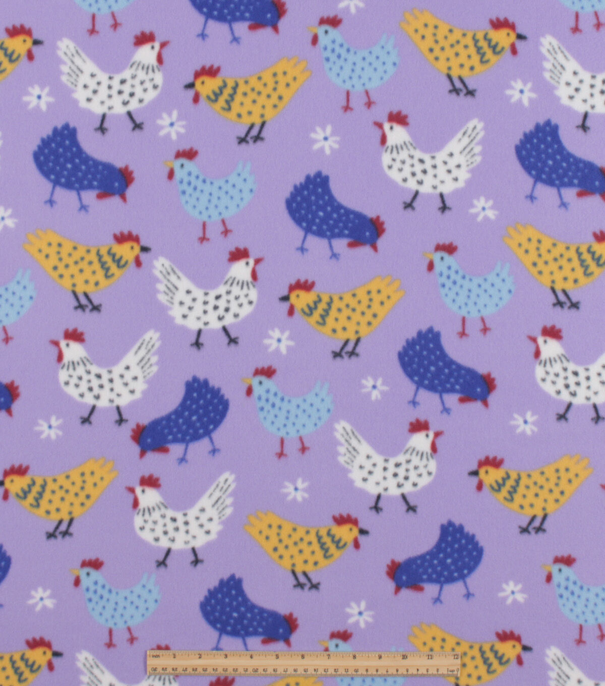 Multi Tossed Chickens Blizzard Prints Fleece Fabric