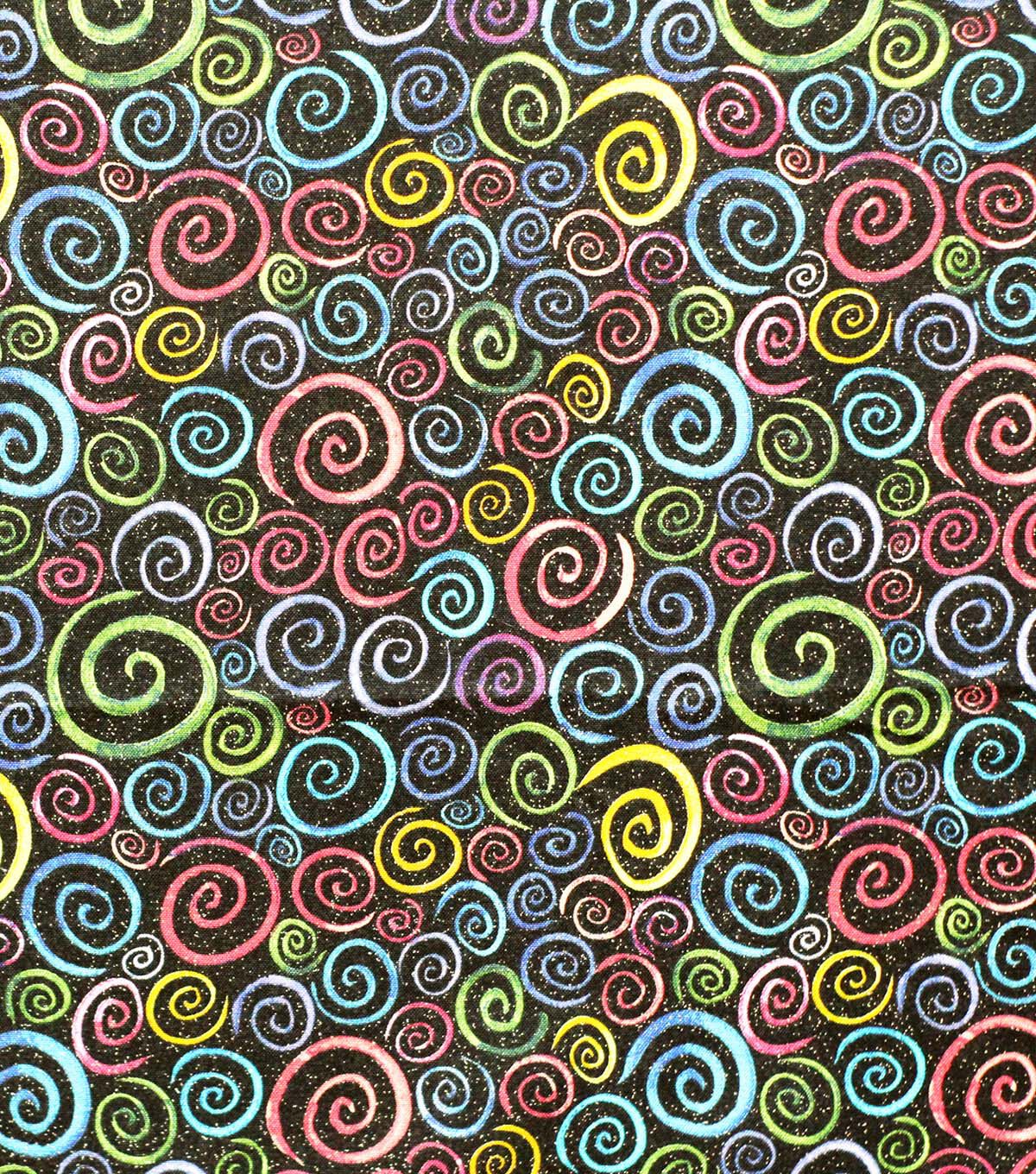 Multicolor Swirls Quilt Glitter Cotton Fabric by Keepsake Calico