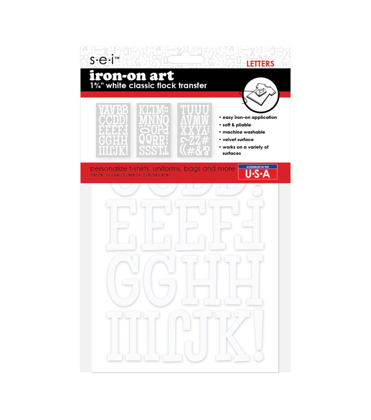 SEI 2 White Iron On Art Classic Flock Transfer Letters 83ct