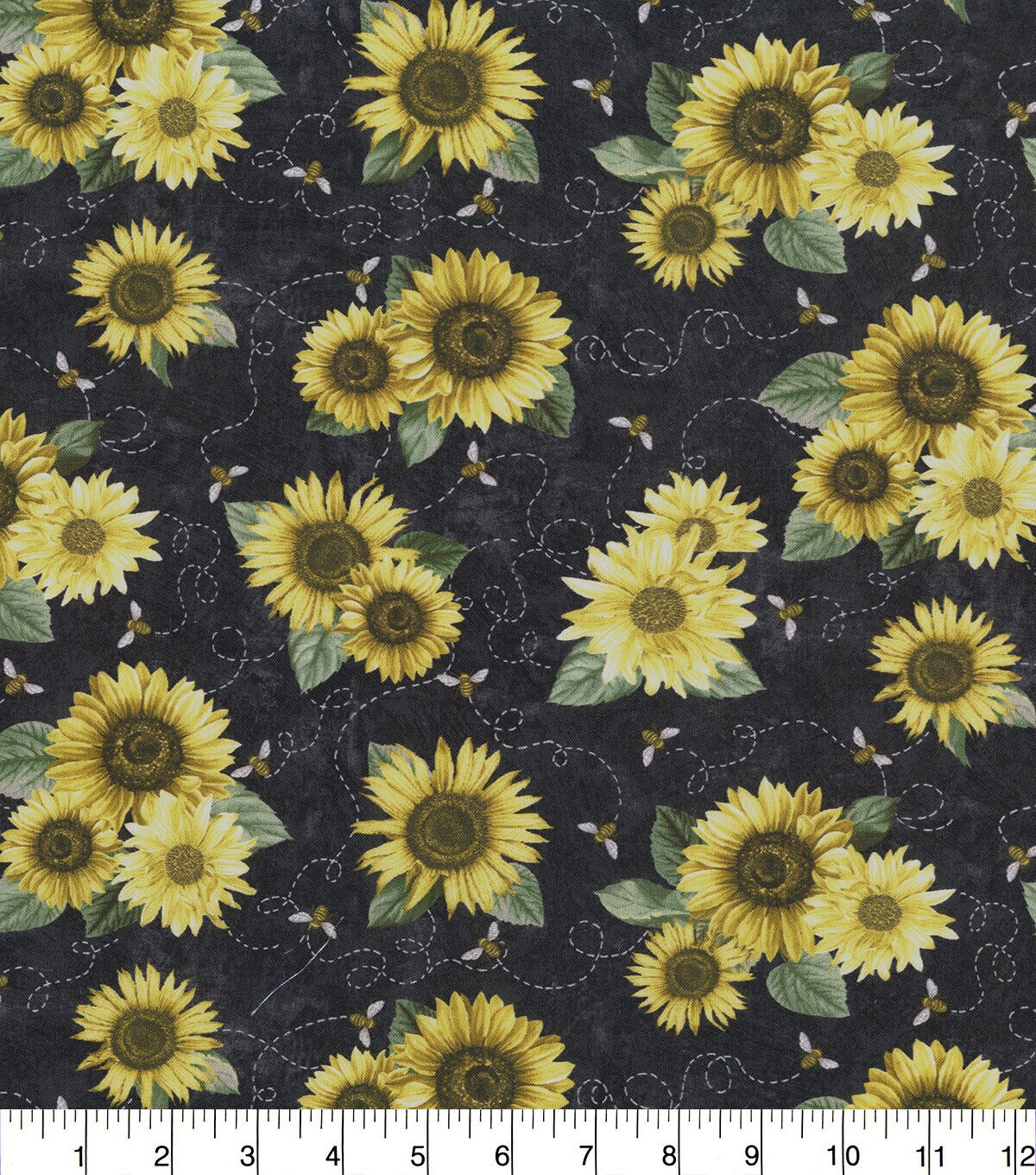 Hi Fashion Sunflowers on Black Premium Cotton Fabric