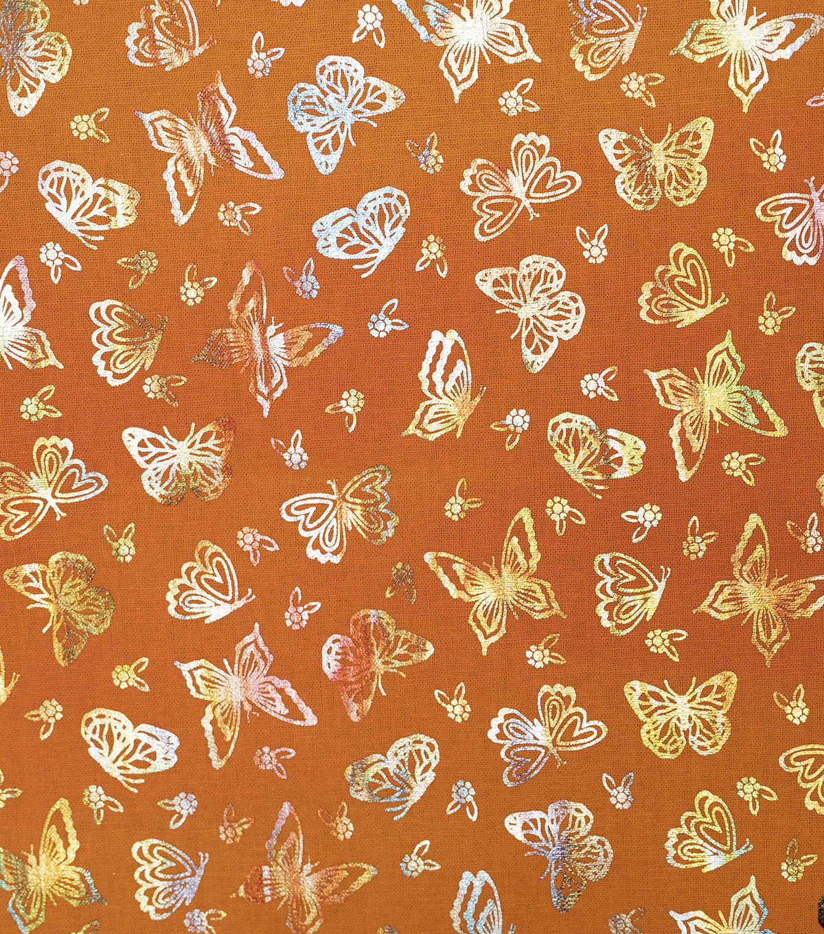 Butterflies on Orange Quilt Foil Cotton Fabric by Keepsake Calico