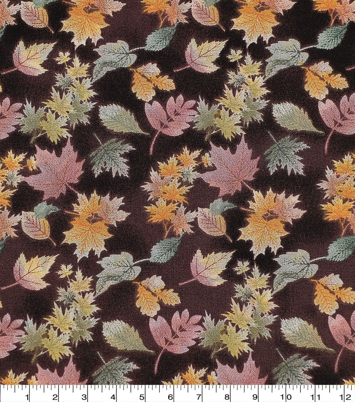 Brown Watercolor Mini Leaves Harvest Cotton Fabric