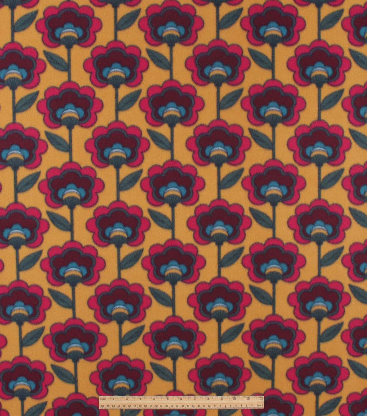 Vertical Floral on Yellow Blizzard Fleece Fabric