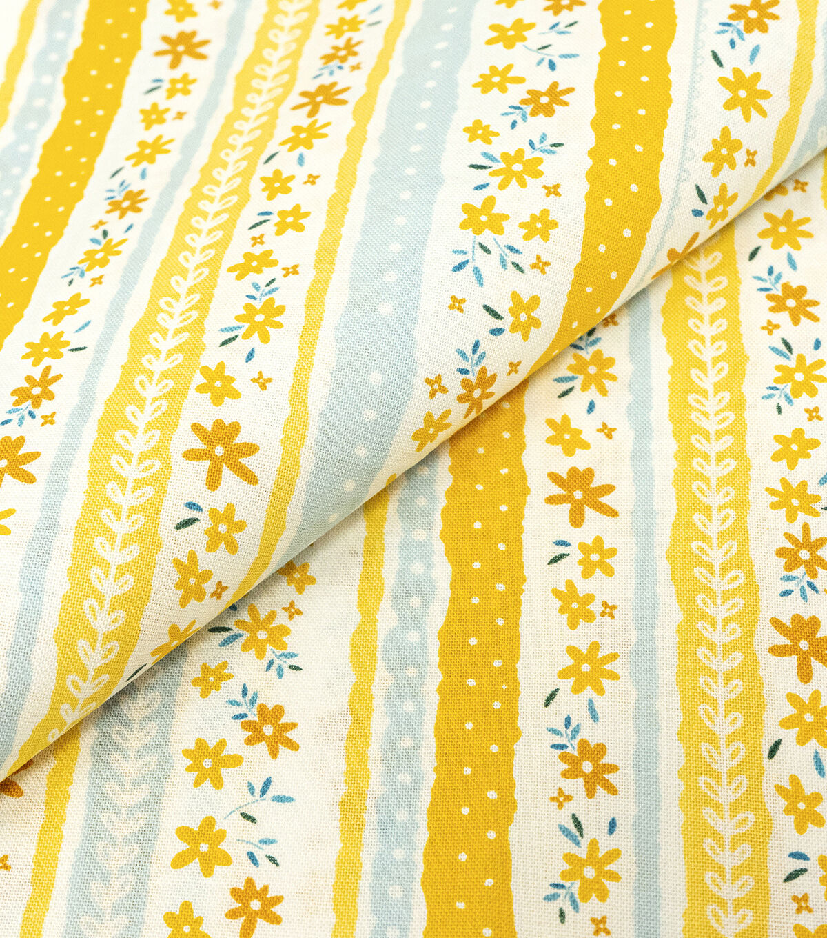 Singer Yellow Floral Striped Quilt Cotton Fabric