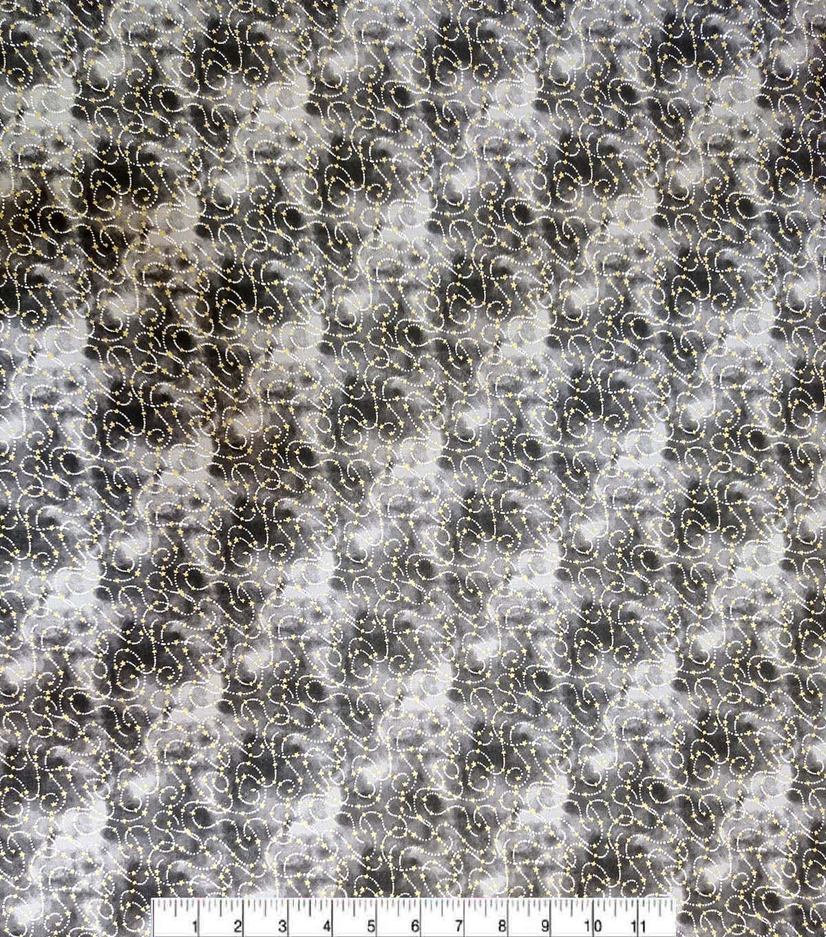 Dots & Stars on Black Quilt Metallic Cotton Fabric by Keepsake Calico