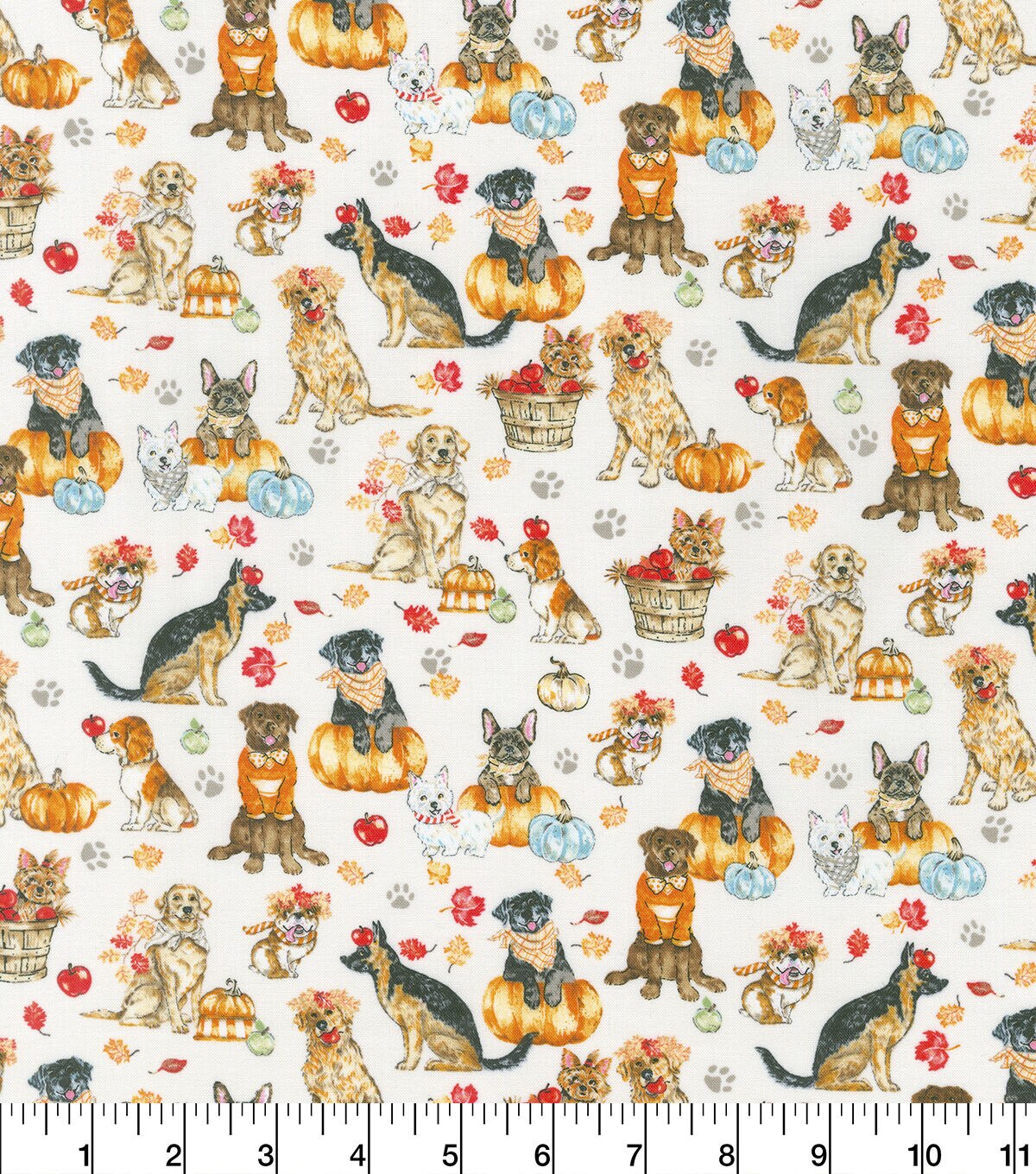 Robert Kaufman Autumn Paws on White Cotton Fabric