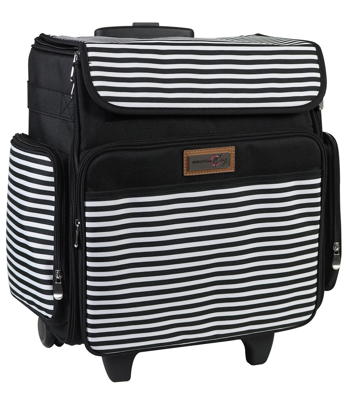 Everything Mary 15.5 Black & White Stripe Collapsible Rolling Craft Bag