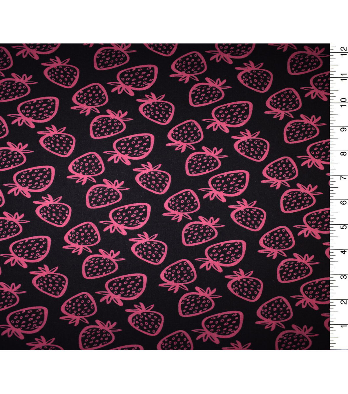 Pink Strawberries on Black Quilt Cotton Fabric by Quilter's Showcase