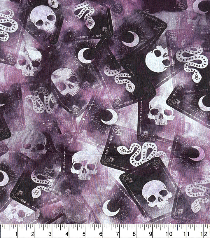 Purple Tarot Cards Cotton Fabric