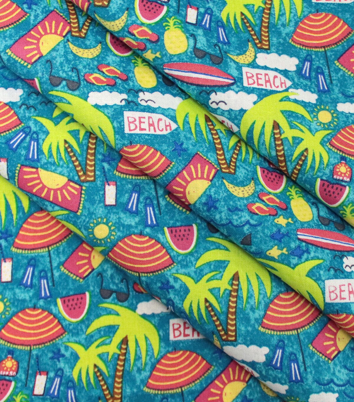 Beach Scene Novelty Cotton Fabric