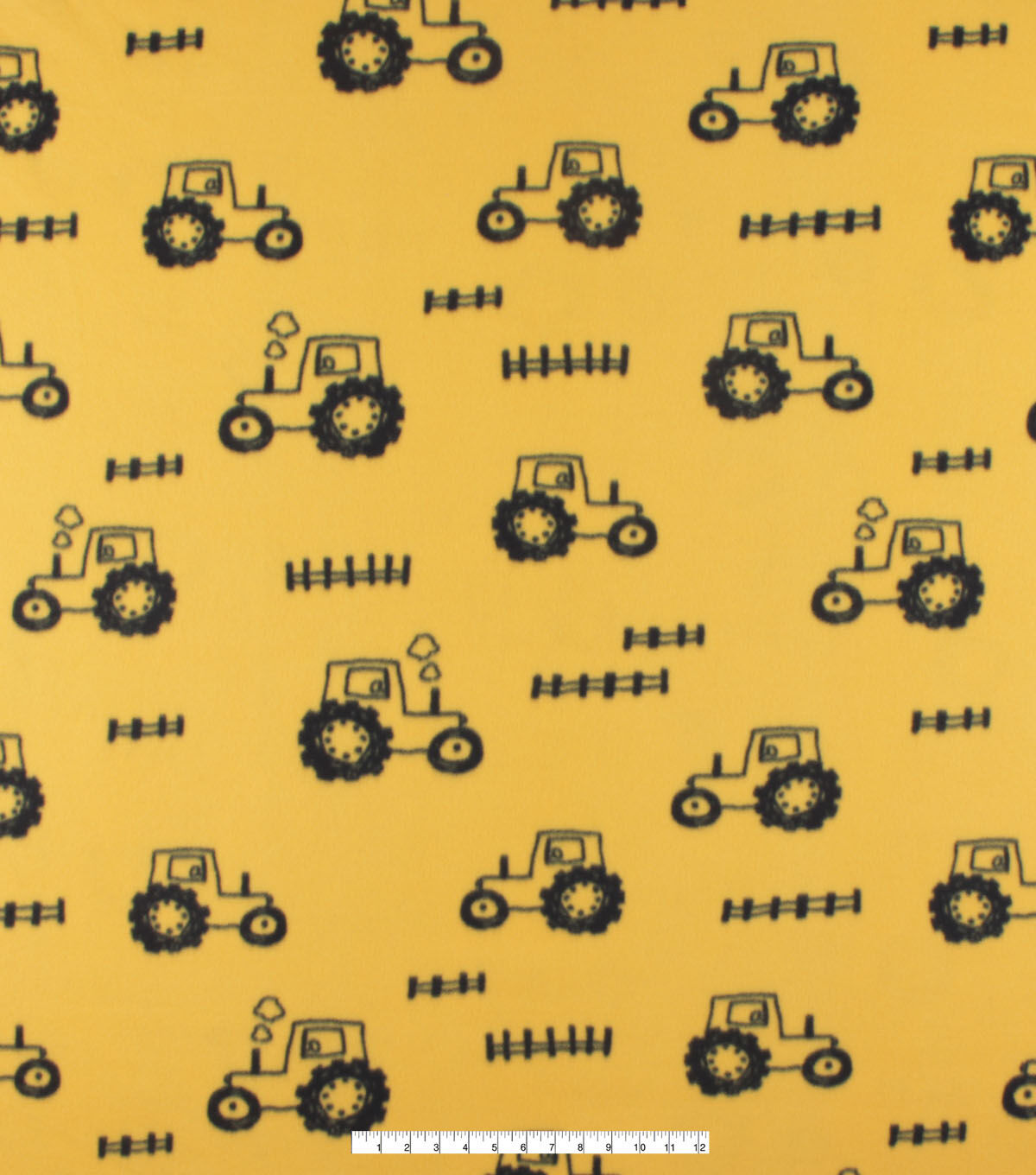 Tractors on Yellow Blizzard Fleece Fabric