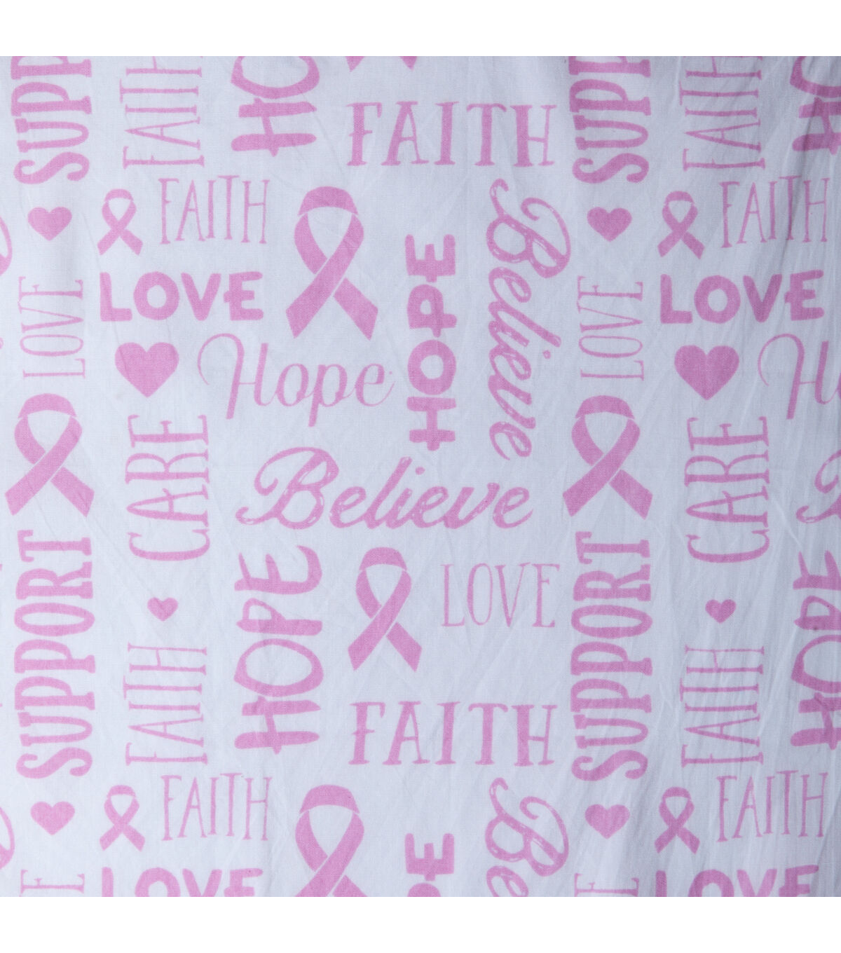 White Breast Cancer Believe & Hope Batik Cotton Fabric