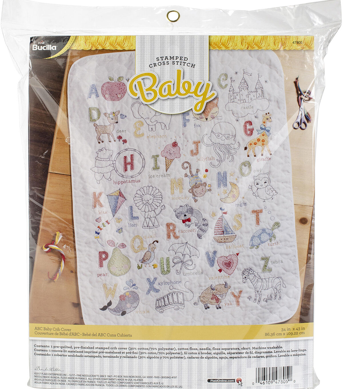 Bucilla 34 x 43 ABC Baby Crib Cover Stamped Cross Stitch Kit