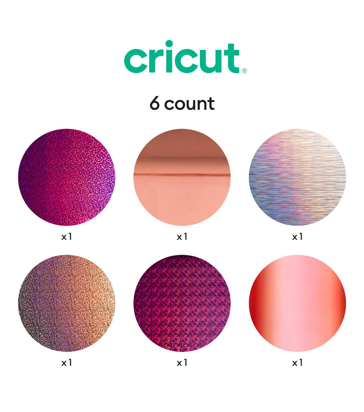 Cricut 12 x 12 Pink Holographic Permanent Vinyl Samplers 6ct