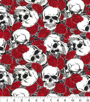 Fabric Traditions Skulls & Red Roses Packed Novelty Cotton Fabric
