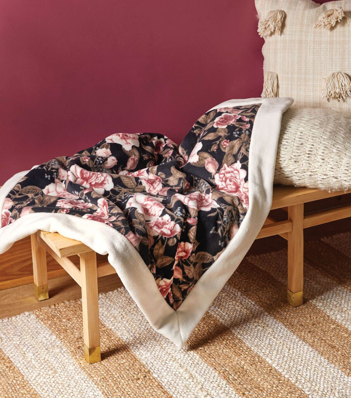 Night Blooms Floral On Black Luxe Fleece Fabric