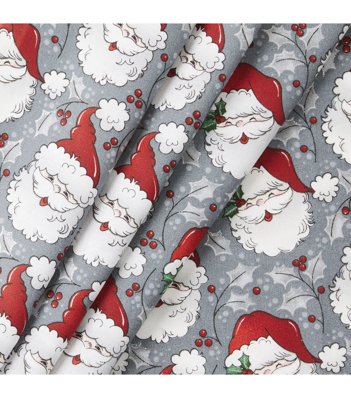 Fabric Traditions Vintage Santa on Gray Christmas Glitter Cotton Fabric