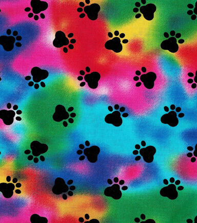 Novelty Cotton Fabric Paw Print on Tie Dye