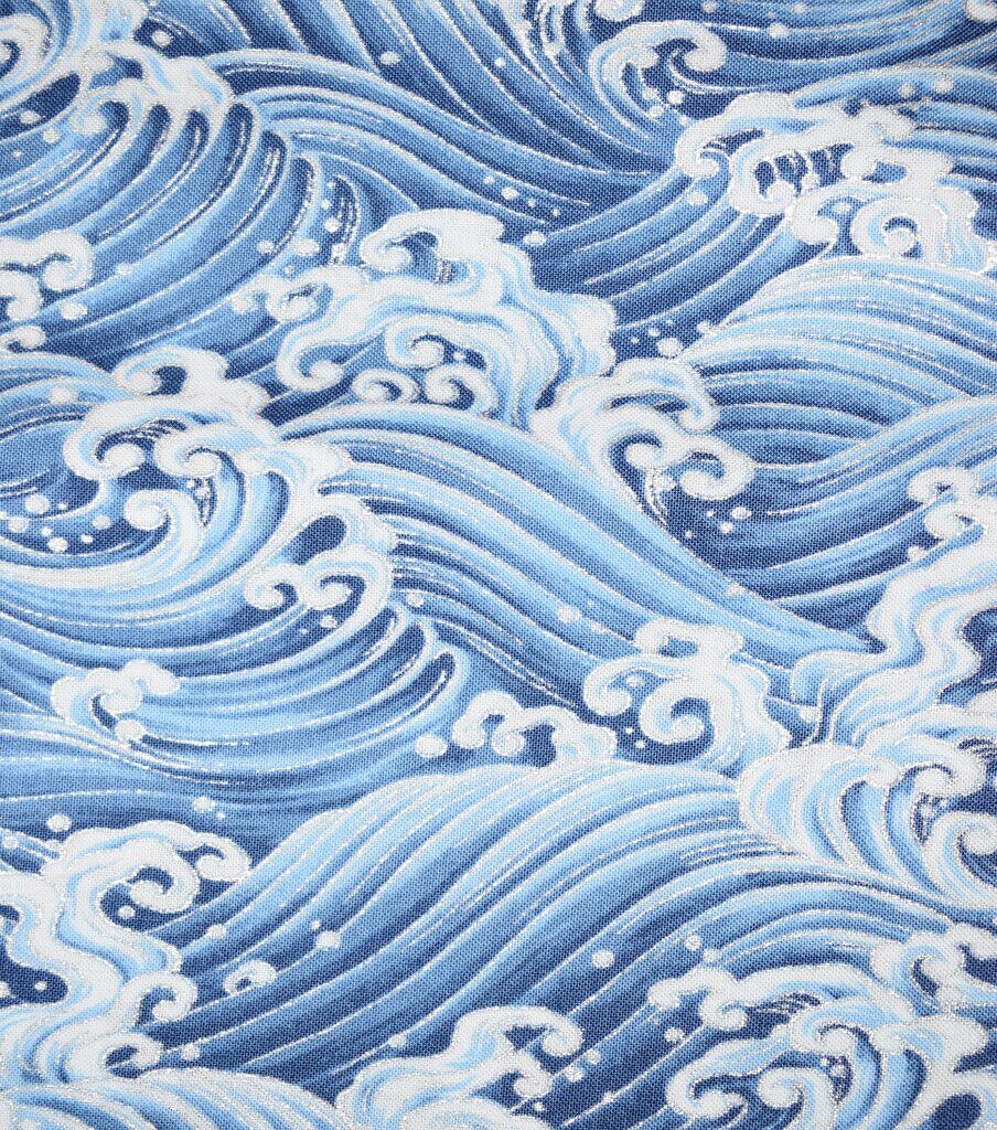 Blue Waves Quilt Metallic Cotton Fabric by Keepsake Calico