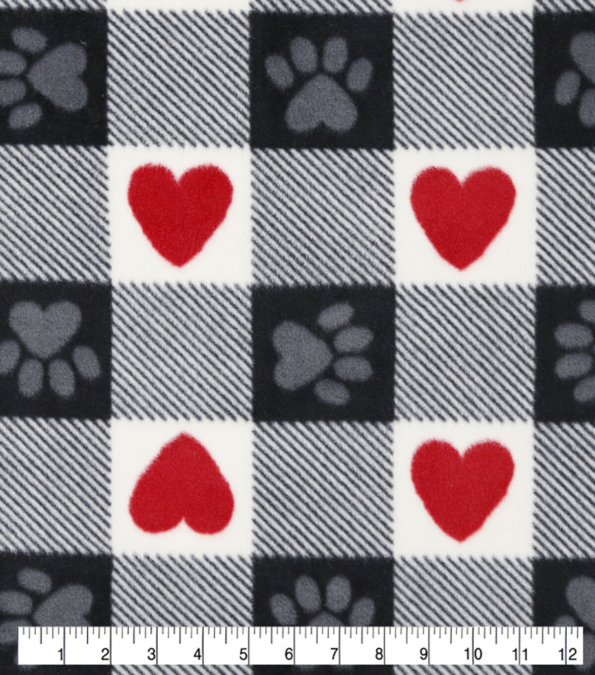 Paws & Hearts on Buffalo Checks Anti Pill Fleece Fabric