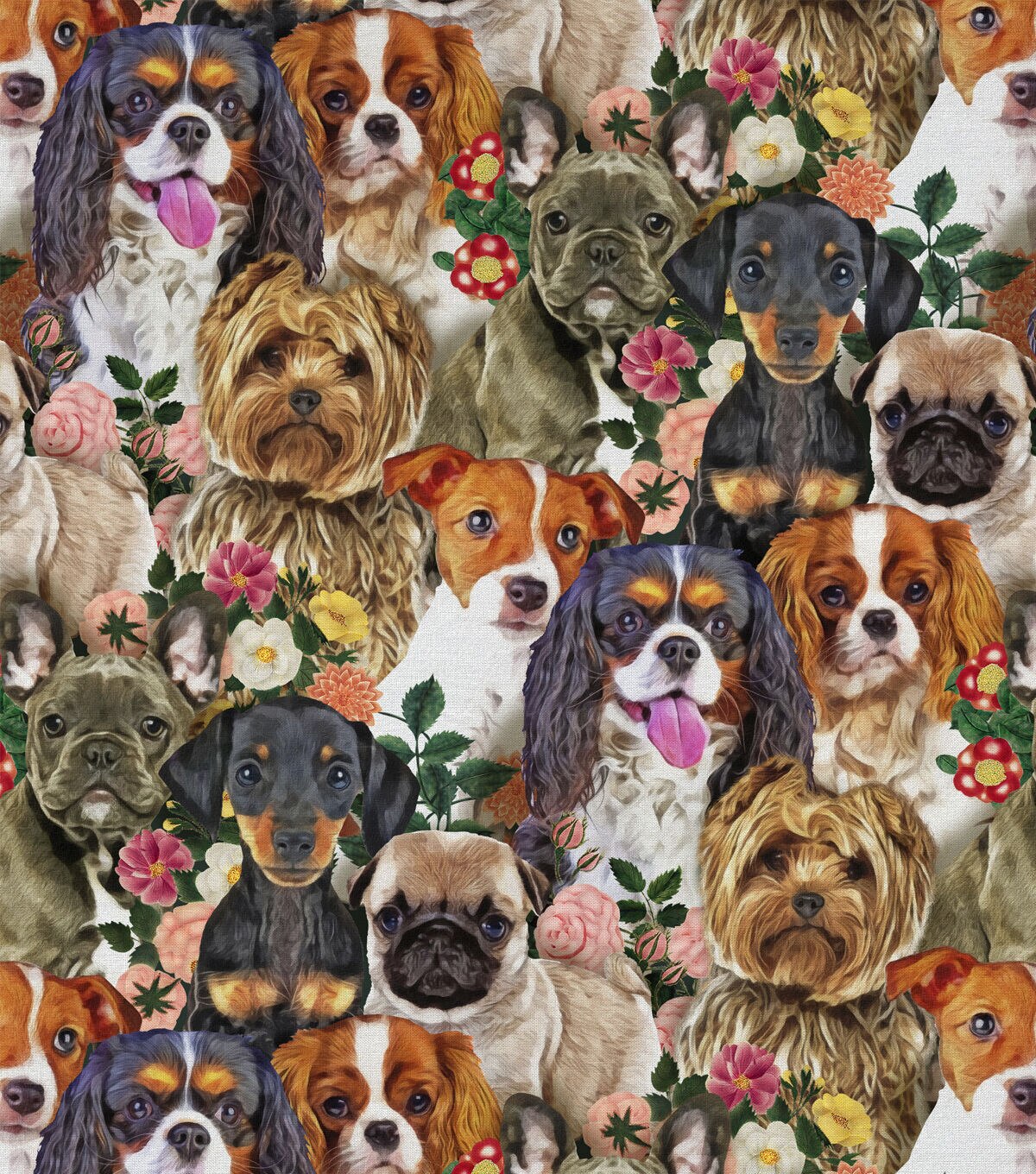 Dogs & Blooms Novelty Cotton Fabric