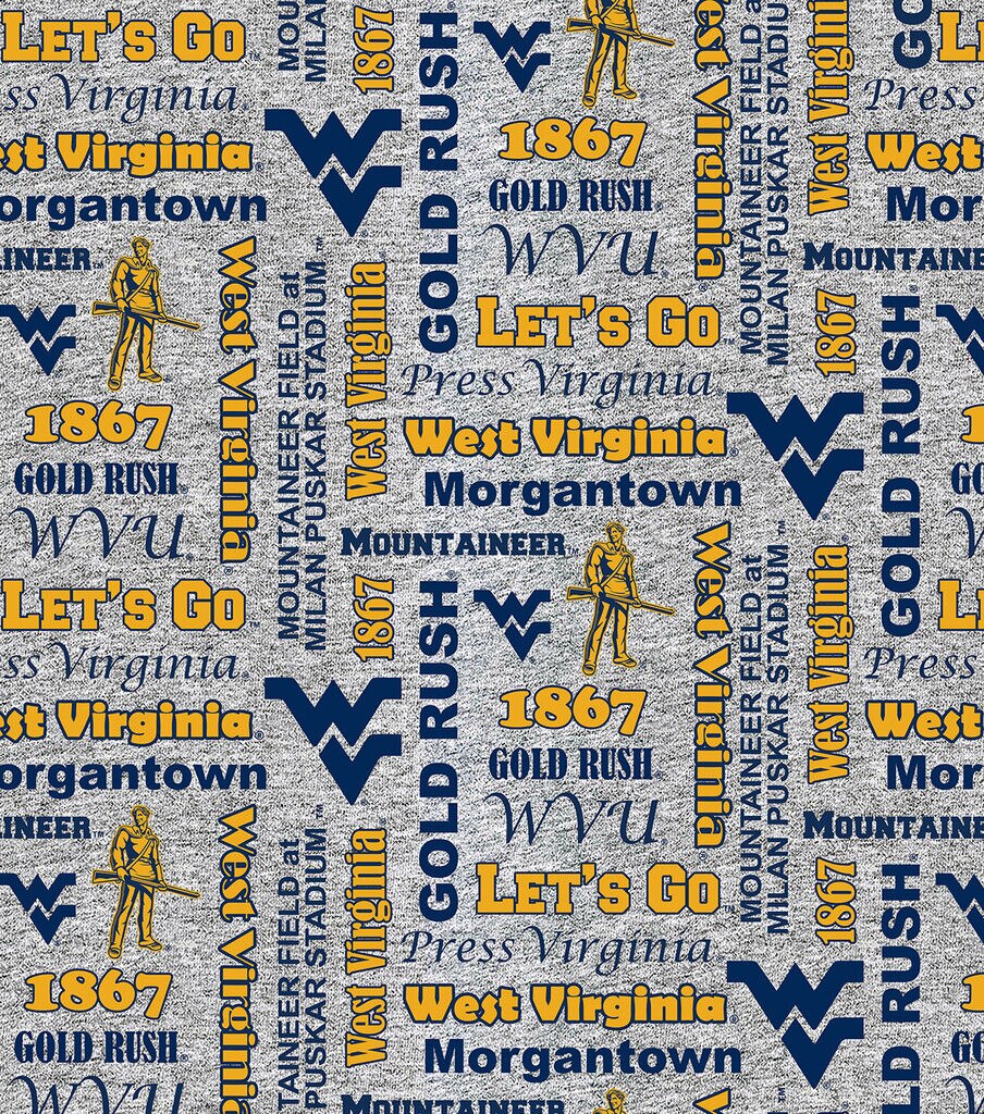 West Virginia University Fleece Fabric Heather Verbiage