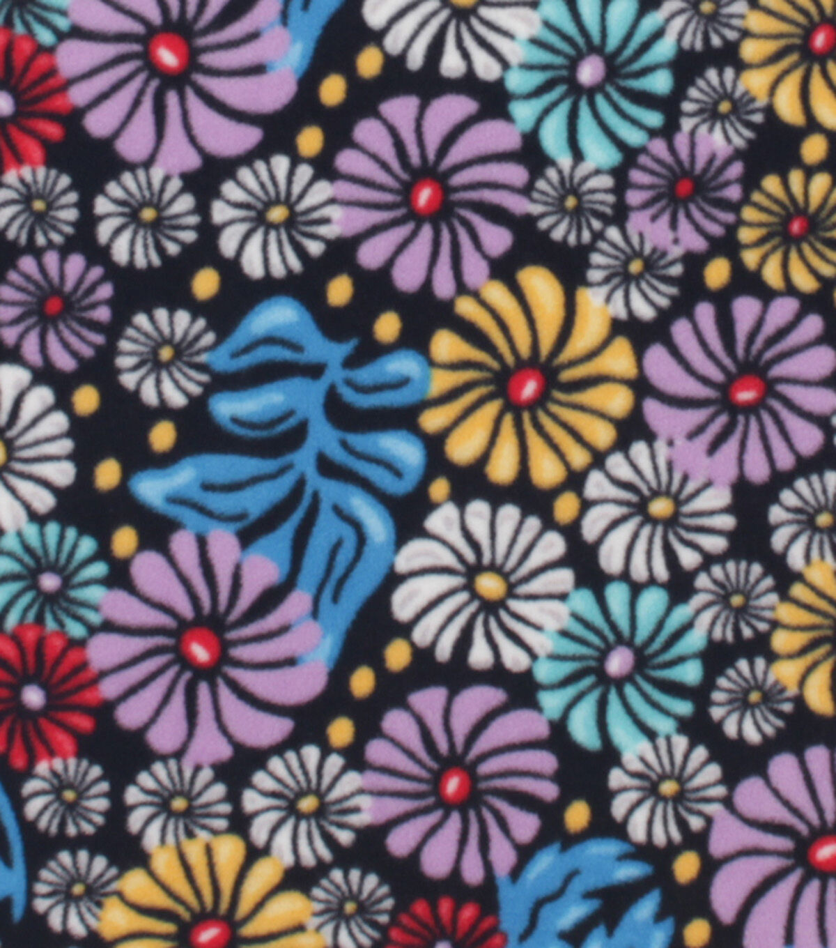Packed Floral on Black Anti Pill Plush Fleece Fabric
