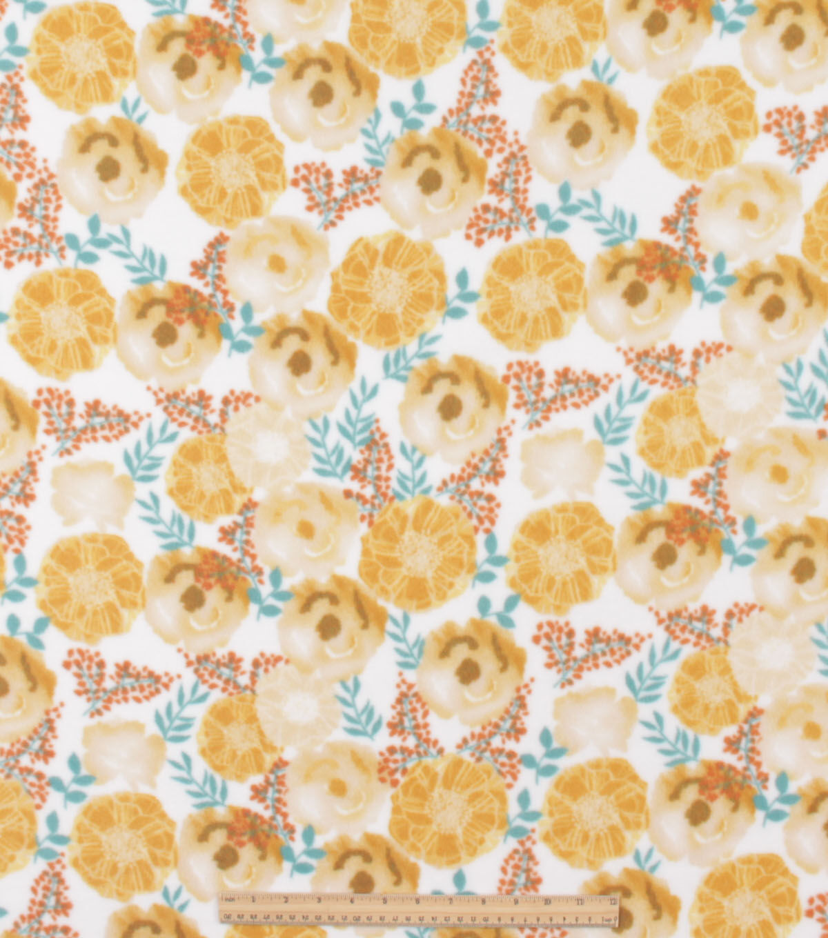 Yellow Floral Watercolor Anti Pill Plush Fleece Fabric