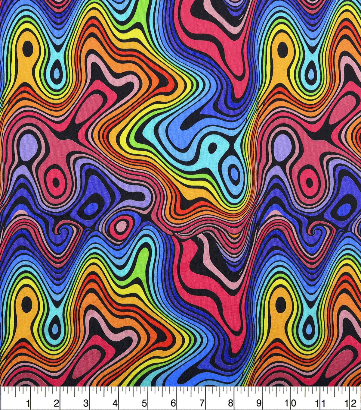 70's Psychedelic on Black Quilt Cotton Fabric by Keepsake Calico